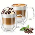 Vicloon Çift Duvar Cam Kupa, Isı Yalıtımlı Bardak Bardak, Saplı 250 ml, Çay Su Bardakları, Kahve, Süt, Cappuccino, Espresso, Şeffaf Bira, 2'li Set
