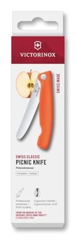 Victorinox Swiss Classic katlanır piknik bıçağı, yürüyüş, meyve, sebze, sandviç, sosis, tırtıklı bıçak, ekstra keskin, turuncu