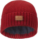 Victorinox Üniseks Rib Knit Beanie Deri Patch Şapka