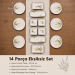 Vienev 14 Parça 6 Kişilik Lavanta Desen Seramik Kahvaltı Takım Seti