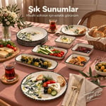 Vienev 14 Parça 6 Kişilik Zeytin Model Seramik Kahvaltı Takımı 6 Pasta Tabağı 4 Kare Kase 2 Dikdörtgen Kase 2 Oval Zeytinlik