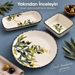 Vienev 14 Parça 6 Kişilik Zeytin Model Seramik Kahvaltı Takımı 6 Pasta Tabağı 4 Kare Kase 2 Dikdörtgen Kase 2 Oval Zeytinlik
