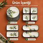 Vienev 14 Parça 6 Kişilik Zeytin Model Seramik Kahvaltı Takımı 6 Pasta Tabağı 4 Kare Kase 2 Dikdörtgen Kase 2 Oval Zeytinlik