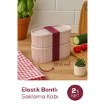 Vienev 2'li Elastik Bantlı İstiflenebilir Pratik Saklama Kabı Seti 2x(1100 Ml) Pembe
