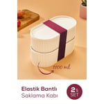 Vienev 2'li Elastik Bantlı İstiflenebilir Pratik Saklama Kabı Seti 2x(1100 Ml) Bej
