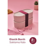 Vienev 2'li Elastik Bantlı İstiflenebilir Pratik Saklama Kabı Seti 2x(1100 Ml) Pembe