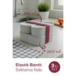 Vienev 3'lü Elastik Bantlı İstiflenebilir Pratik Saklama Kabı Seti 2x 1100 Ml 1x 2600 Ml Gri