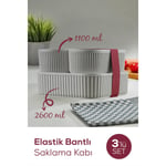 Vienev 3'lü Elastik Bantlı İstiflenebilir Pratik Saklama Kabı Seti 2x 1100 Ml 1x 2600 Ml Gri