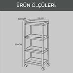 Vienev 4 Katlı Tekerlekli Çok Amaçlı Mutfak Ve Banyo Rafı Siyah
