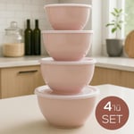 Vienev 4’lü Yuvarlak Kase Seti Pembe | 1l, 1.5l, 2.3l, 3.3l | Kapaklı Çok Amaçlı Mutfak Saklama Kabı