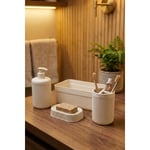 Vienev 4'lü Banyo Seti 550ml Krem - Sıvı Sabunluk, Diş Fırçalık Ve Çok Amaçlı Düzenleyici Organizer