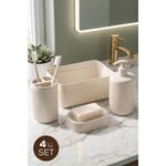 Vienev 4'lü Banyo Seti 550ml Krem - Sıvı Sabunluk, Diş Fırçalık Ve Çok Amaçlı Düzenleyici Organizer