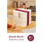 Vienev 4'lü Elastik Bantlı İstiflenebilir Pratik Saklama Kabı Seti 2x(1100 Ml) 2x(2600 Ml) Bej