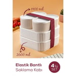 Vienev 4'lü Elastik Bantlı İstiflenebilir Pratik Saklama Kabı Seti 2x(1100 Ml) 2x(2600 Ml) Bej