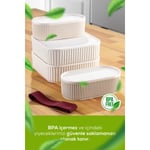 Vienev 4'lü Elastik Bantlı İstiflenebilir Pratik Saklama Kabı Seti 2x(1100 Ml) 2x(2600 Ml) Bej