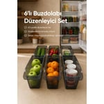 Vienev 6'lı Şeffaf Antrasit Buzdolabı Düzenleyici Dolap İçi Düzenleme Organizer Seti