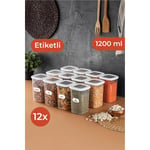 Vienev Beyaz Etiketli 12'li Set Orta Boy 1,2 Litre Kare Erzak Saklama Kabı Beyaz