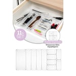 Vienev Çekmece İçi Kaşıklık - Dolap İçi Çatal-kaşık Bıçak Düzenleyici Organizer 11li Set Beyaz