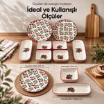 Vienev Nar Model 10 Parça Seramik Kahvaltı Takımı - Sofra Servis Seti, 4 Yuvarlak Tabak, 4 Kare Kase, 2 Oval Peynirlik