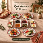 Vienev Nar Model 10 Parça Seramik Kahvaltı Takımı - Sofra Servis Seti, 4 Yuvarlak Tabak, 4 Kare Kase, 2 Oval Peynirlik