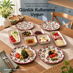 Vienev Nar Model 10 Parça Seramik Kahvaltı Takımı - Sofra Servis Seti, 4 Yuvarlak Tabak, 4 Kare Kase, 2 Oval Peynirlik