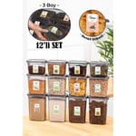 Vienev Renkli Etiketli 12li Peggy Dikdörtgen Saklama Kabı Seti 4x(1500-1150-800 Ml) Antrasit