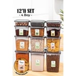 Vienev Renkli Etiketli 12li Peggy Dikdörtgen Saklama Kabı Seti 3x(1500-1150-800-400 Ml) Antrasit