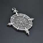 Viking Pusulası Erkek Kadın Kolye Antik Gümüş Kaplama - 60 cm Düz Zincir