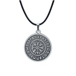Viking Pusulası Vegvisir Deri ip Kolye - Gümüş Kaplama - Kadın Erkek Kolye - No:791