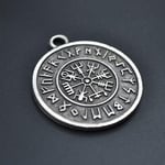 Viking Pusulası Vegvisir Deri ip Kolye - Gümüş Kaplama - Kadın Erkek Kolye - No:791