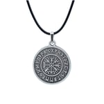 Viking Pusulası Vegvisir Deri ip Kolye - Gümüş Kaplama - Kadın Erkek Kolye - No:791
