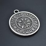 Viking Pusulası Vegvisir Deri ip Kolye - Gümüş Kaplama - Kadın Erkek Kolye - No:791