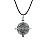 Viking Vegvisir Pusula Deri ip Kolye - Gümüş Kaplama - Kadın Erkek Kolye - No:937