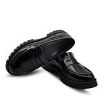 Vintage Hakiki Deri Loafer Kız Çocuk Okul Ayakkabısı Siyah Rugan