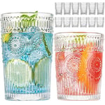 Vintage İçme Bardakları 12'li Set, Dokulu Şeffaf Çizgili Cam Bardaklar-6 Highball Bardakları 368 ml & 6 Kaya Bardakları 10 oz, Nervürlü Züccaciye Seti, Mojito Bardakları, Kokteyl Bardağı,