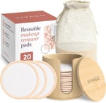 VIVAGO Tekrar Kullanılabilir Makyaj Temizleyici Pedler - (20'li Paket) Yıkanabilir İpli Çamaşır Torbası ve Bambu Tutucu ile Yüz için Yumuşak Tekrar Kullanılabilir Pamuk Yuvarlaklar - Tüm Cilt Tipi Cil