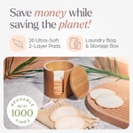 VIVAGO Tekrar Kullanılabilir Makyaj Temizleyici Pedler - (20'li Paket) Yıkanabilir İpli Çamaşır Torbası ve Bambu Tutucu ile Yüz için Yumuşak Tekrar Kullanılabilir Pamuk Yuvarlaklar - Tüm Cilt Tipi Cil