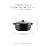 Voeux Kitchenware Elegance Siyah Derin Döküm Tencere 24 Cm