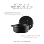 Voeux Kitchenware Elegance Siyah Derin Döküm Tencere 24 Cm