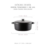 Voeux Kitchenware Elegance Siyah Derin Döküm Tencere 28 Cm