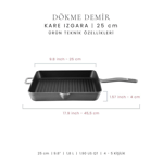 Voeux Kitchenware Profond Döküm Kare Izgara Tava
