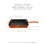 Voeux Kitchenware Profond Döküm Kare Izgara Tava