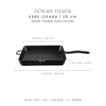 Voeux Kitchenware Profond Döküm Kare Izgara Tava