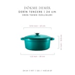Voeux Kitchenware Profond Turkuaz Derin Döküm Tencere 24 Cm
