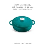 Voeux Kitchenware Profond Turkuaz Sığ Döküm Tencere 28 Cm