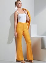 Vogue V1870Y5 dolgulu kadın ceketi ve pantolon, bacak kesim desenli set, Code V1870, çok renkli, beden 18-20-22-24-26