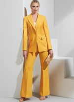 Vogue V1870Y5 dolgulu kadın ceketi ve pantolon, bacak kesim desenli set, Code V1870, çok renkli, beden 18-20-22-24-26