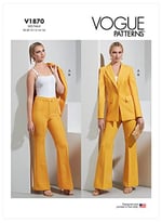 Vogue V1870Y5 dolgulu kadın ceketi ve pantolon, bacak kesim desenli set, Code V1870, çok renkli, beden 18-20-22-24-26