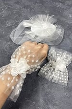 Vualet Nikah Şapkası Gelin Saç Aksesuarı Ve Havin Taşlı Çift Bilek Aksesuarı