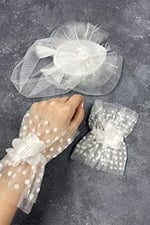 Vualet Nikah Şapkası Gelin Saç Aksesuarı Ve Havin Taşlı Çift Bilek Aksesuarı